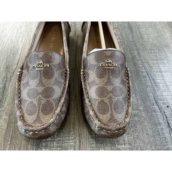 Coach Women's Marley Driver Loafers Size 9.5 Tan Monogram Logo Canvas - Picture 2 of 12